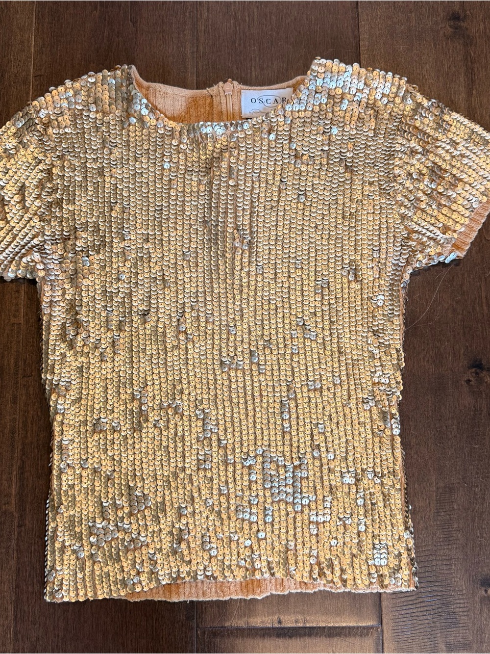 Vintage Oscar de la Renta Gold Sequin Top Handmade 100% cotton knit